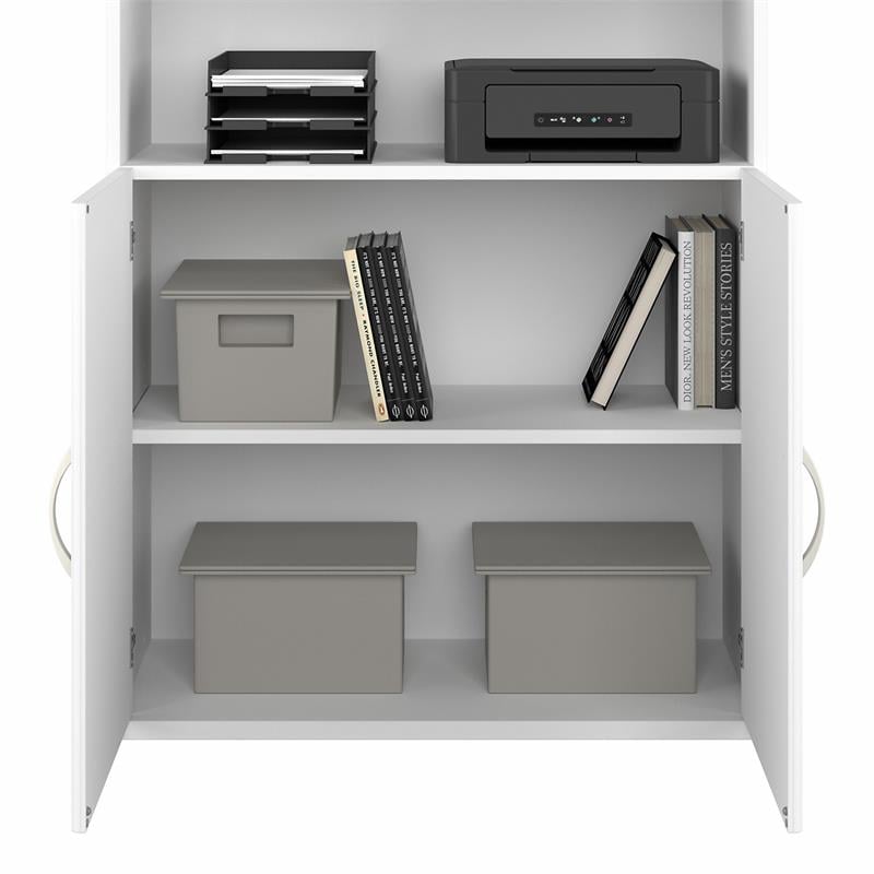 Pemberly Row Tall 5 Shelf Bookcase with Doors in White - Engineered Wood