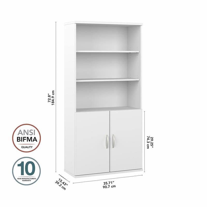 Pemberly Row Tall 5 Shelf Bookcase with Doors in White - Engineered Wood