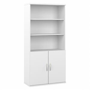 Pemberly Row Tall 5 Shelf Bookcase with Doors in White - Engineered Wood