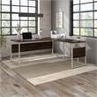 Pemberly Row 72W x 30D L Shaped Table Desk in Black Walnut - Engineered Wood