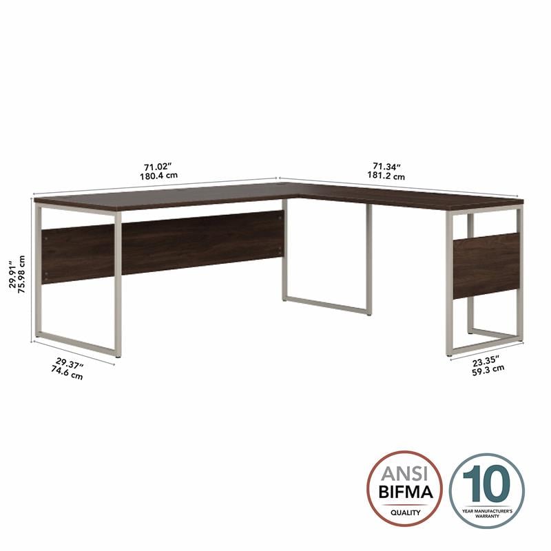 Pemberly Row 72W x 30D L Shaped Table Desk in Black Walnut - Engineered Wood