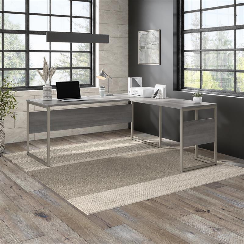 Pemberly Row 72W x 30D L Shaped Table Desk in Platinum Gray - Engineered Wood