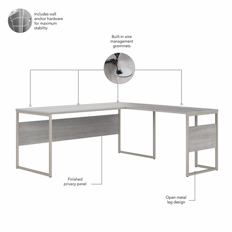 Pemberly Row 72W x 30D L Shaped Table Desk in Platinum Gray - Engineered Wood