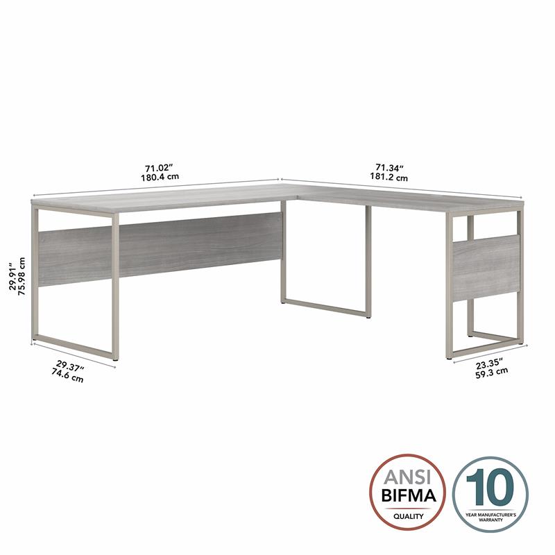 Pemberly Row 72W x 30D L Shaped Table Desk in Platinum Gray - Engineered Wood