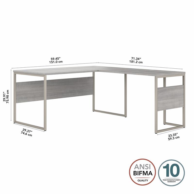 Pemberly Row 60W x 30D L Shaped Table Desk in Platinum Gray - Engineered Wood