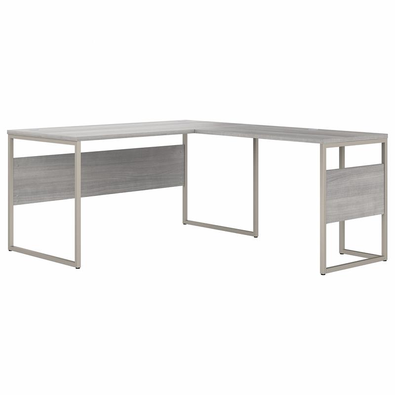 Pemberly Row 60W x 30D L Shaped Table Desk in Platinum Gray - Engineered Wood