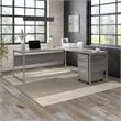 Pemberly Row Engineered Wood 72W L Shaped Table Desk w/ Drawers - Platinum Gray