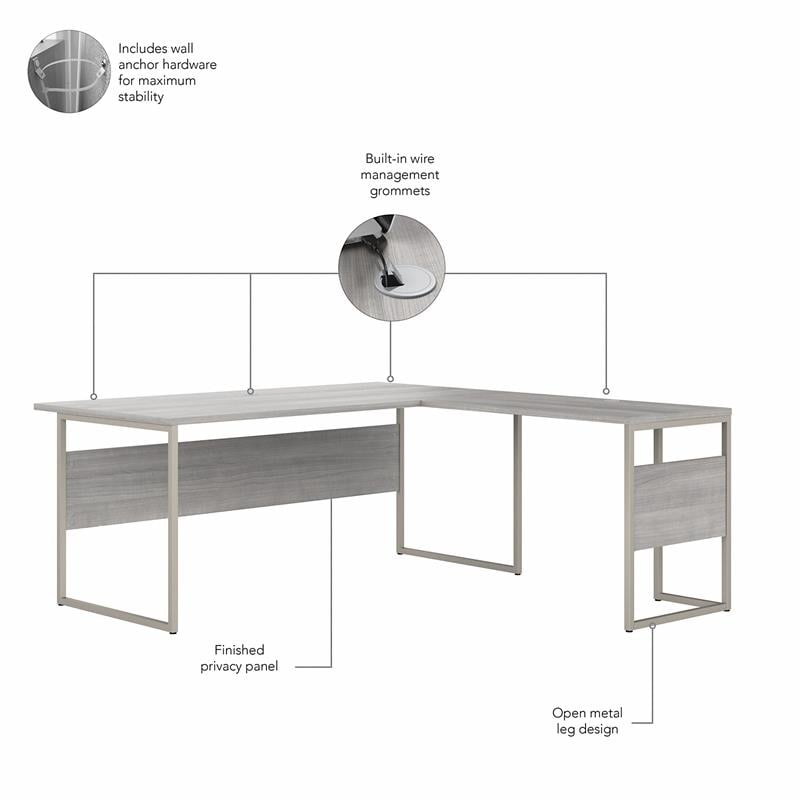 Pemberly Row Engineered Wood 72W L Shaped Table Desk w/ Drawers - Platinum Gray
