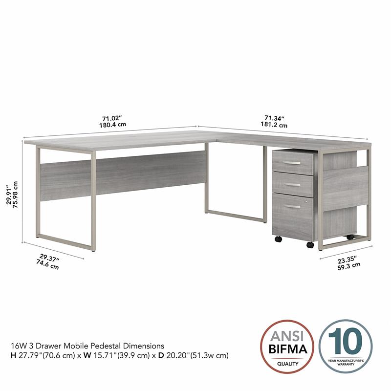 Pemberly Row Engineered Wood 72W L Shaped Table Desk w/ Drawers - Platinum Gray