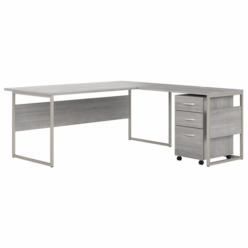 Pemberly Row Engineered Wood 72W L Shaped Table Desk w/ Drawers - Platinum Gray