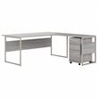 Pemberly Row Engineered Wood 72W L Shaped Table Desk w/ Drawers - Platinum Gray