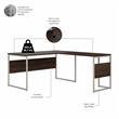 Pemberly Row Engineered Wood 60W L Shaped Table Desk with Drawers - Black Walnut