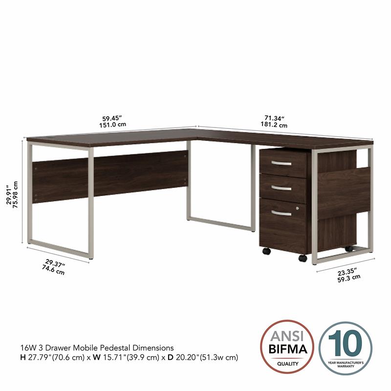 Pemberly Row Engineered Wood 60W L Shaped Table Desk with Drawers - Black Walnut