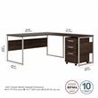 Pemberly Row Engineered Wood 60W L Shaped Table Desk with Drawers - Black Walnut