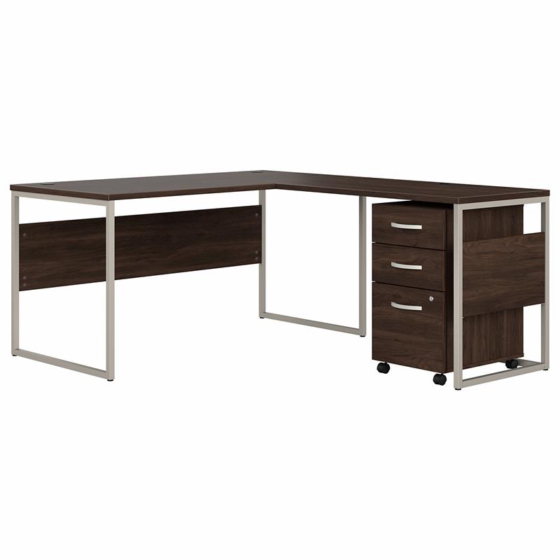 Pemberly Row Engineered Wood 60W L Shaped Table Desk with Drawers - Black Walnut