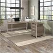 Pemberly Row 60W L Shaped Table Desk with Drawers in Hickory - Engineered Wood