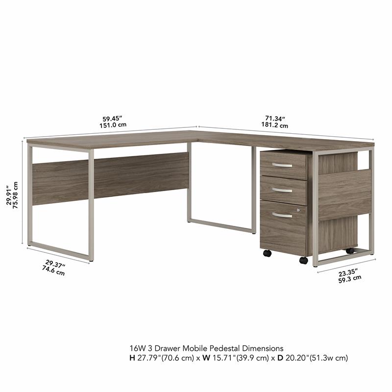 Pemberly Row 60W L Shaped Table Desk with Drawers in Hickory - Engineered Wood