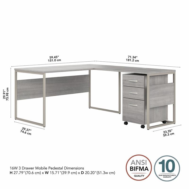 Pemberly Row Engineered Wood 60W L Shaped Table Desk w/ Drawers - Platinum Gray
