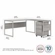 Pemberly Row Engineered Wood 60W L Shaped Table Desk w/ Drawers - Platinum Gray