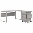 Pemberly Row Engineered Wood 60W L Shaped Table Desk w/ Drawers - Platinum Gray