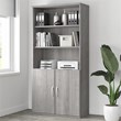 Pemberly Row Tall 5 Shelf Bookcase with Doors in Platinum Gray - Engineered Wood