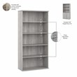 Pemberly Row Tall 5 Shelf Bookcase with Doors in Platinum Gray - Engineered Wood