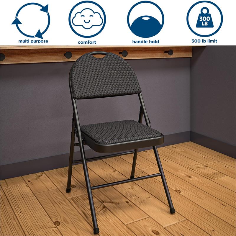 Pemberly Row XL Comfort Fabric Padded Metal Folding Chair in Black (4-Pack)
