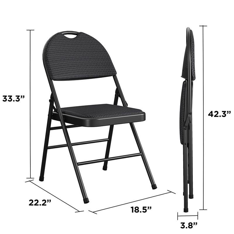 Pemberly Row XL Comfort Fabric Padded Metal Folding Chair in Black (4-Pack)