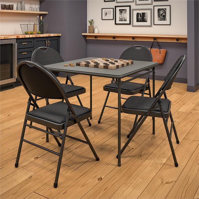 Pemberly Row XL Comfort Fabric Padded Metal Folding Chair in Black (4-Pack)