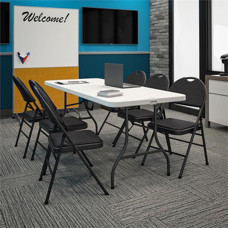 Pemberly Row XL Comfort Fabric Padded Metal Folding Chair in Black (4-Pack)