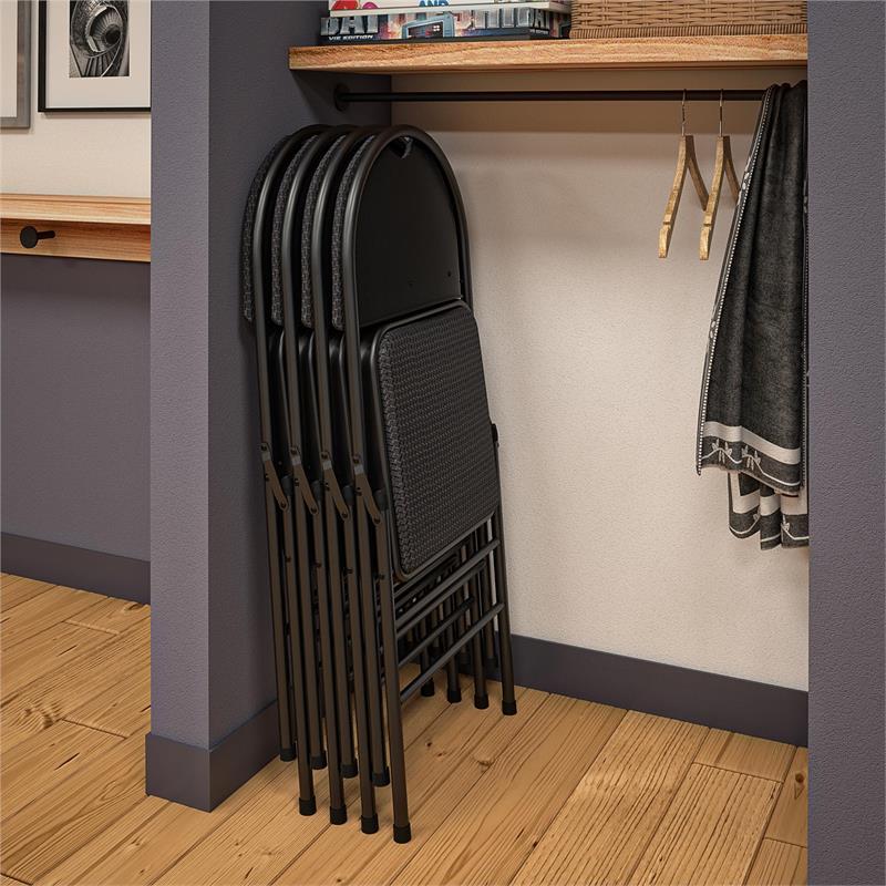 Pemberly Row XL Comfort Fabric Padded Metal Folding Chair in Black (4-Pack)