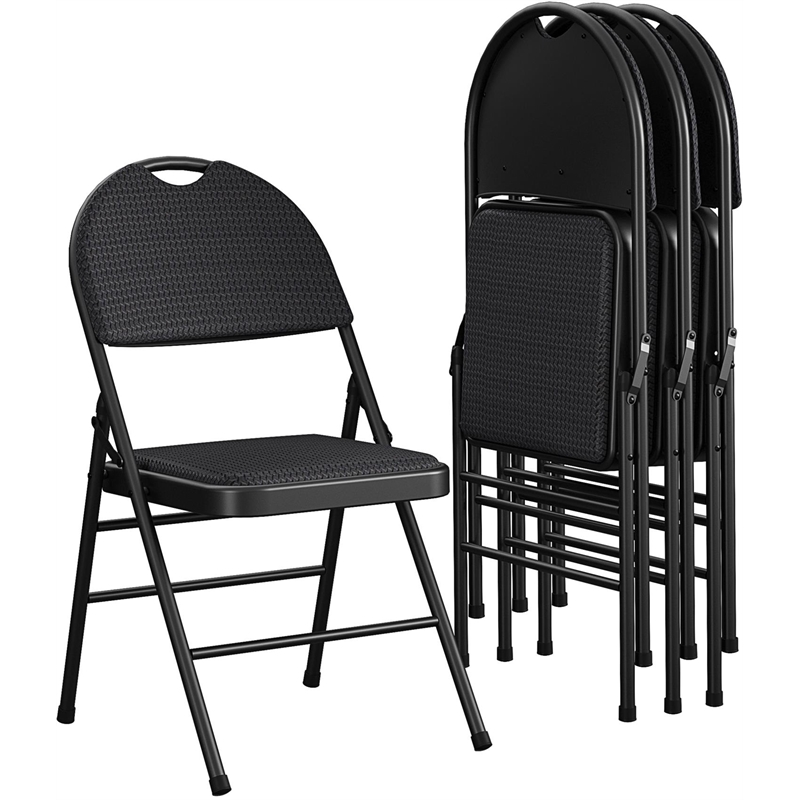Pemberly Row XL Comfort Fabric Padded Metal Folding Chair in Black (4-Pack)