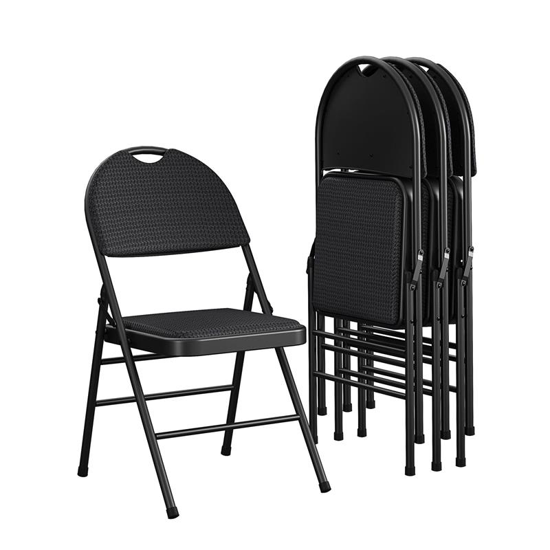 Pemberly Row XL Comfort Fabric Padded Metal Folding Chair in Black (4-Pack)