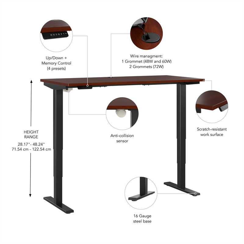 Pemberly Row 48W x 24D Height Adjustable Standing Desk - Engineered Wood