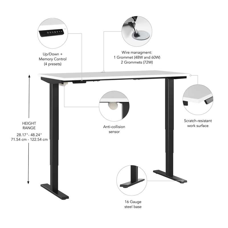 Pemberly Row 48W x 24D Height Adjustable Standing Desk - Engineered Wood