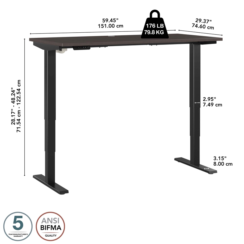 Pemberly Row 60W x 30D Height Adjustable Standing Desk - Engineered Wood