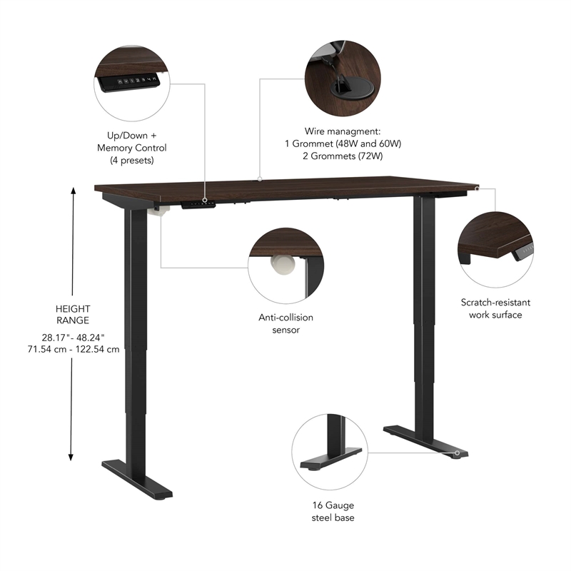 Pemberly Row 72W x 30D Height Adjustable Standing Desk - Engineered Wood
