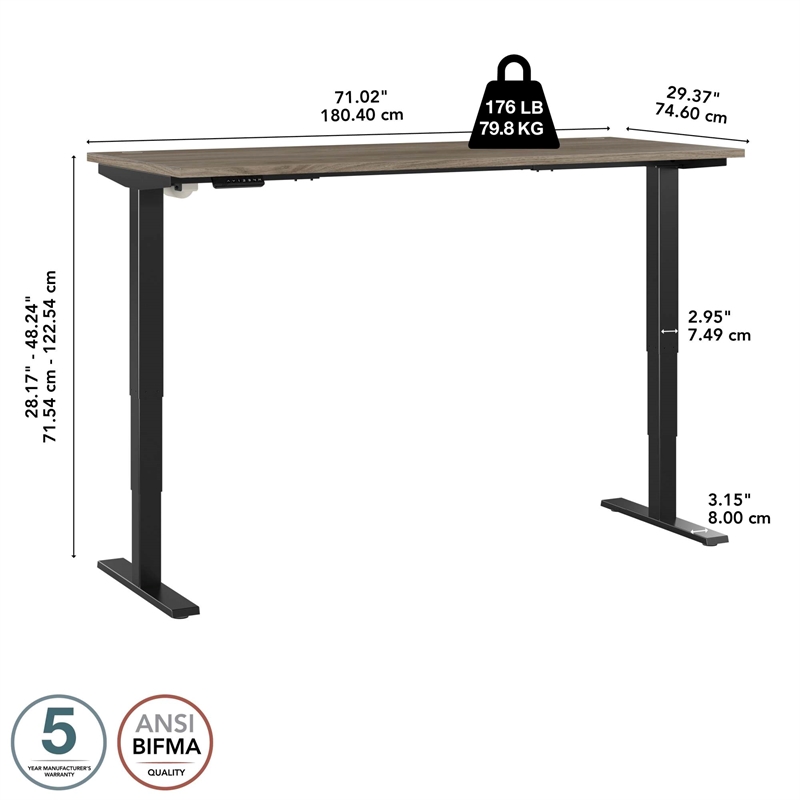 Pemberly Row 72W x 30D Height Adjustable Standing Desk - Engineered Wood