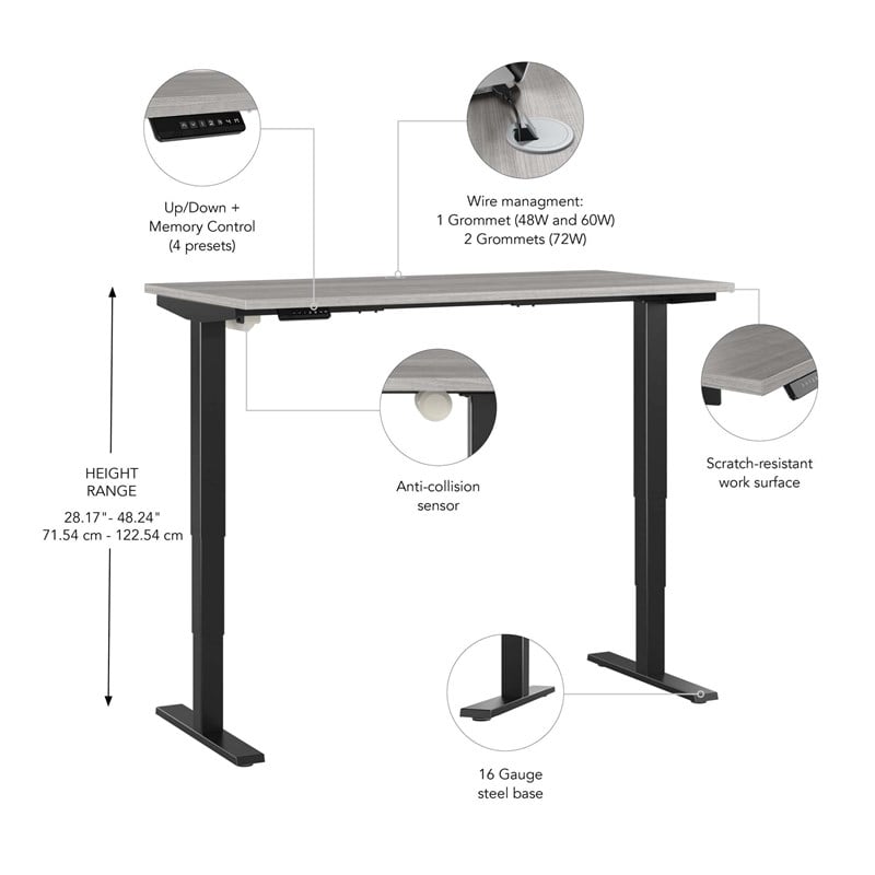 Pemberly Row 72W x 30D Height Adjustable Standing Desk - Engineered Wood