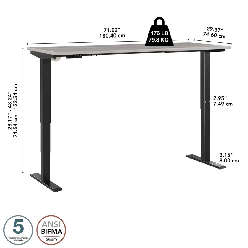 Pemberly Row 72W x 30D Height Adjustable Standing Desk - Engineered Wood