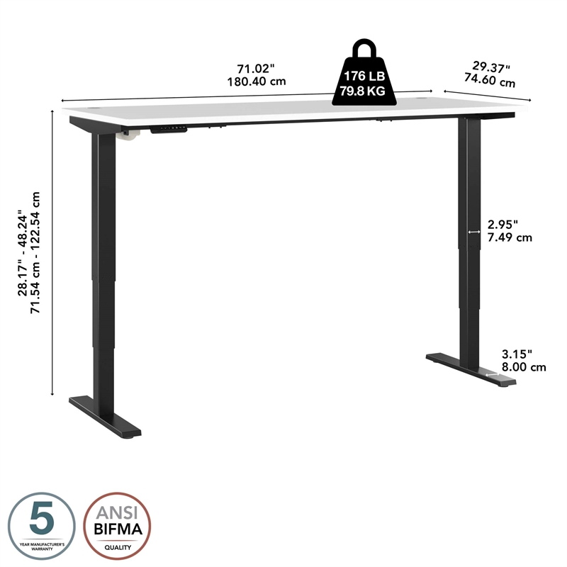 Pemberly Row 72W x 30D Height Adjustable Standing Desk - Engineered Wood