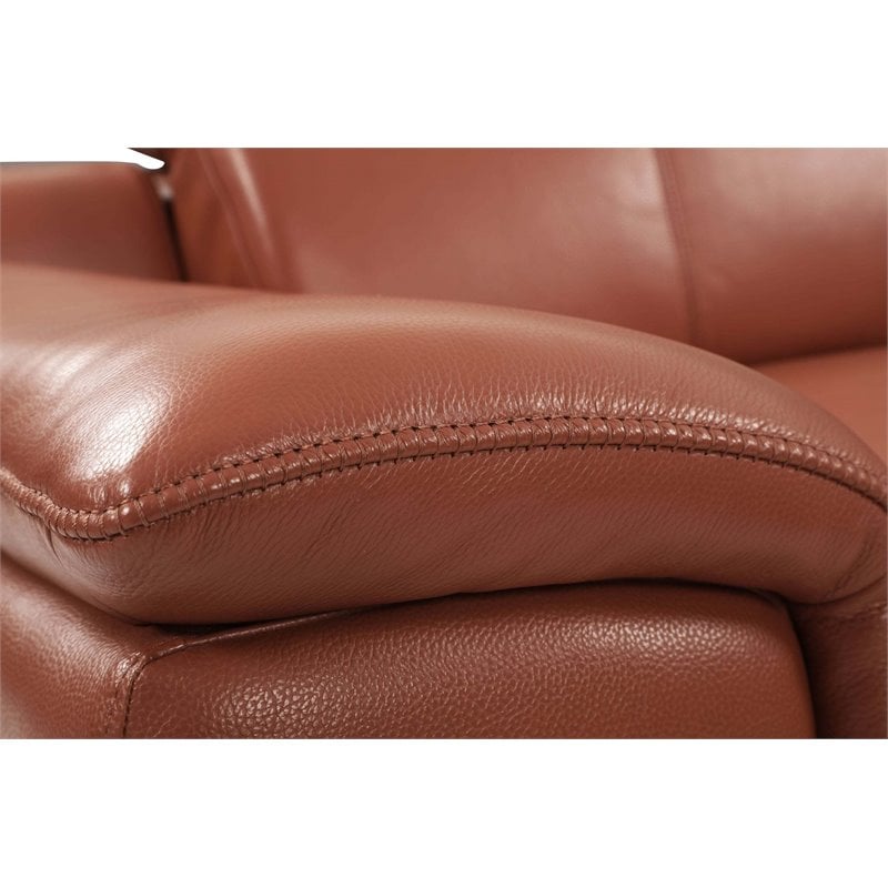 Pemberly Row Genuine Italian Leather Power Reclining Loveseat in Brown