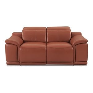 Pemberly Row Genuine Italian Leather Power Reclining Loveseat in Brown