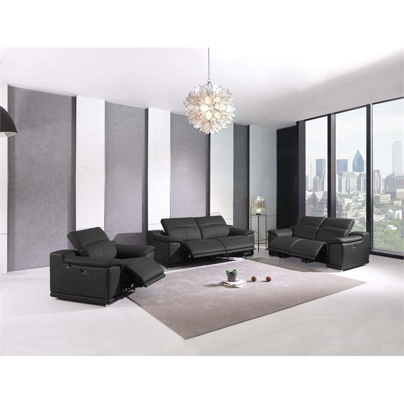 Pemberly Row Genuine Italian Leather Power Reclining Chair in Dark Gray