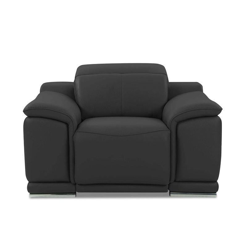 Pemberly Row Genuine Italian Leather Power Reclining Chair in Dark Gray