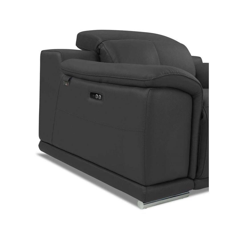 Pemberly Row Genuine Italian Leather Power Reclining Chair in Dark Gray