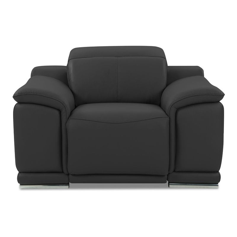 Pemberly Row Genuine Italian Leather Power Reclining Chair in Dark Gray