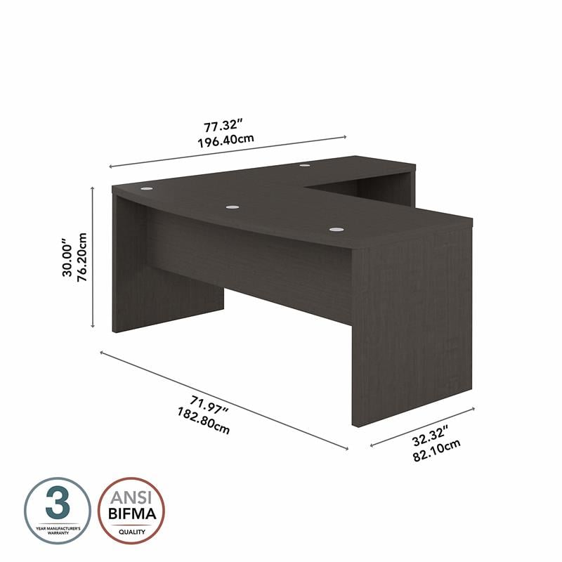 Pemberly Row 72W Bow Front L Shaped Desk in Charcoal Maple - Engineered Wood