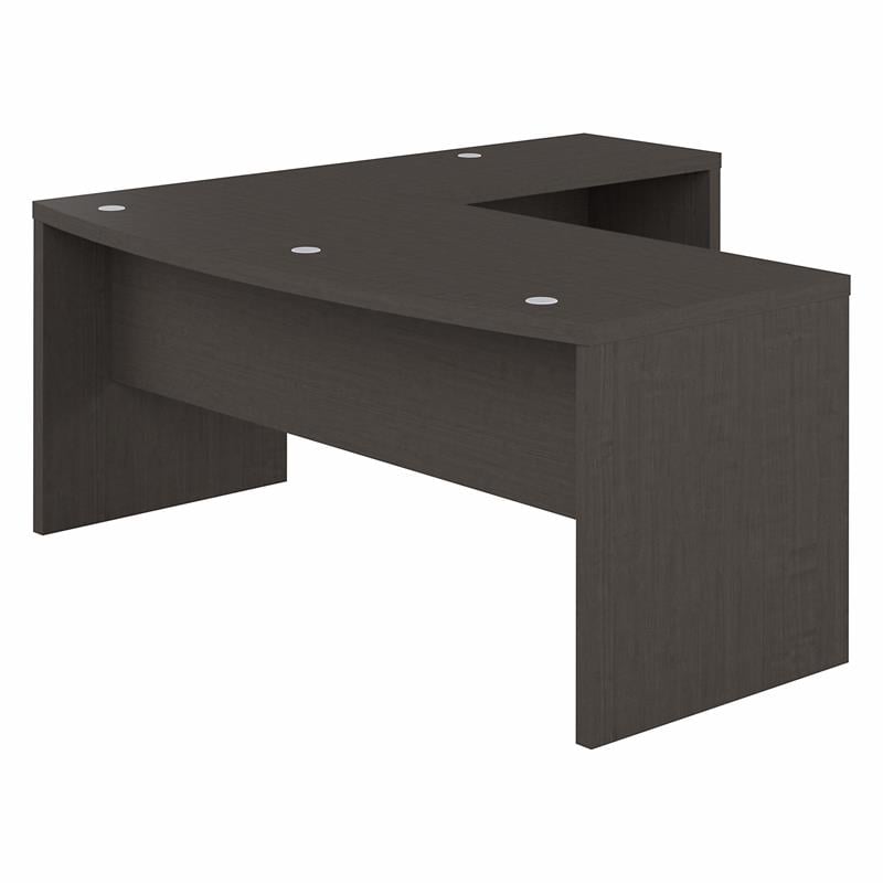 Pemberly Row 72W Bow Front L Shaped Desk in Charcoal Maple - Engineered Wood