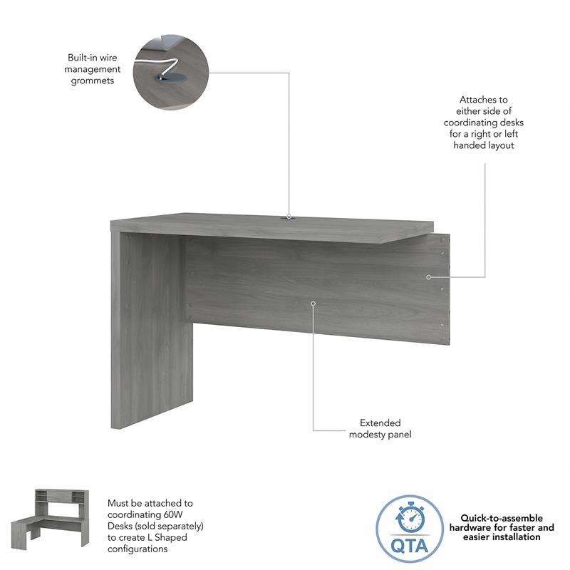 Pemberly Row 42W Desk Return/Bridge in Modern Gray - Engineered Wood